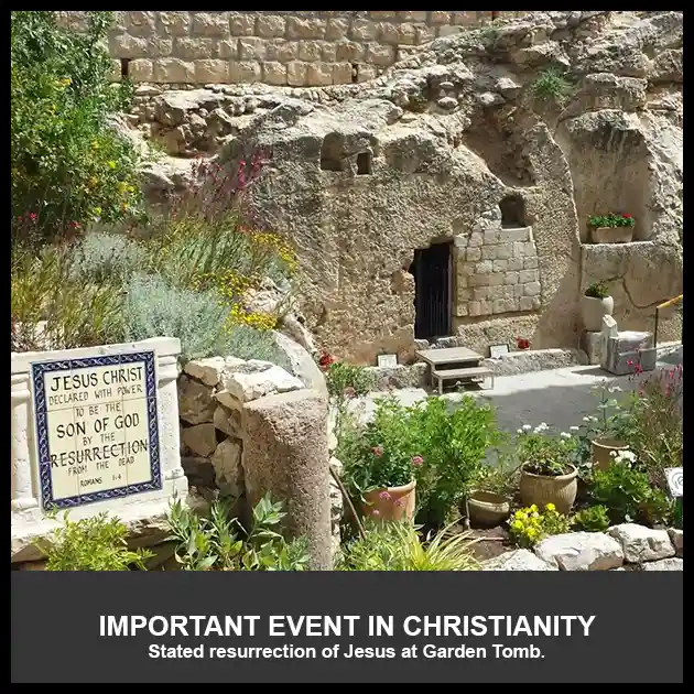 Important event in Christianity is the resurrection of Jesus at garden tomb
