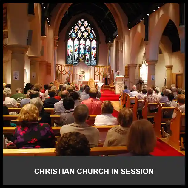 Inside image of Christian church in session