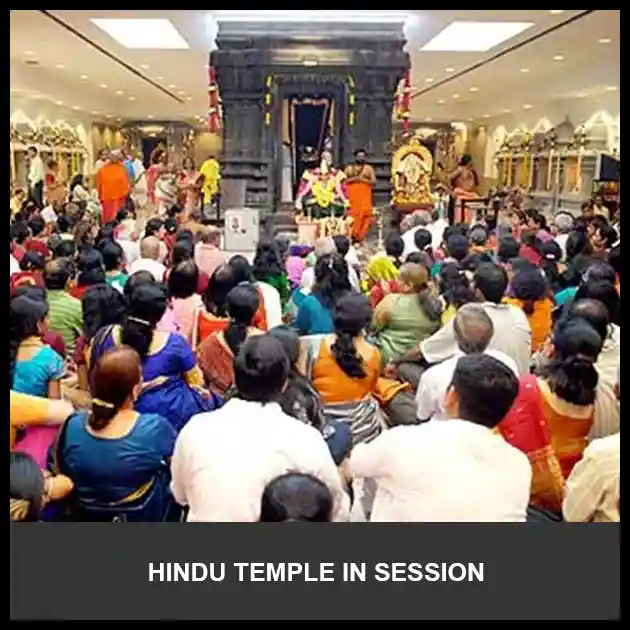 Inside image of Hindu temple in session