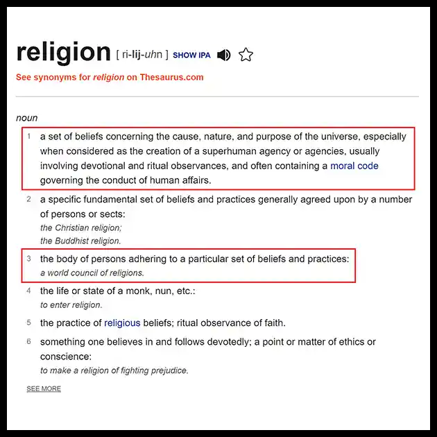 Religion as defined by a modern dictionary