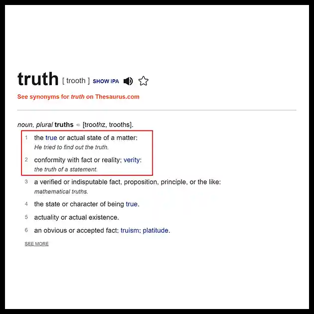 Truth concerning religion defined by dictionary